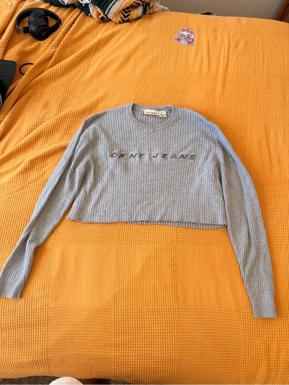 DKNY Gray Ribbed Cropped Sweater